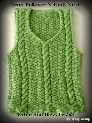 cover image of Aran Pullover V-Neck Vest Moss and Cable Design